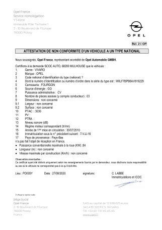 Certificat de non-conformité