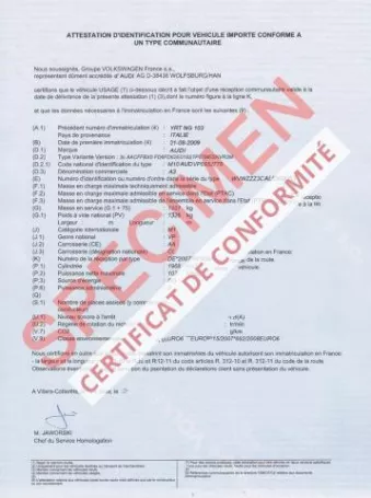 certificat de conformité Audi