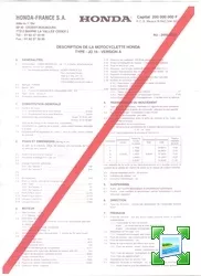 Certificat de conformité Honda  COC