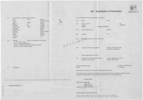 Immatriculation véhicule Seat : le certificat de conformité européen Seat