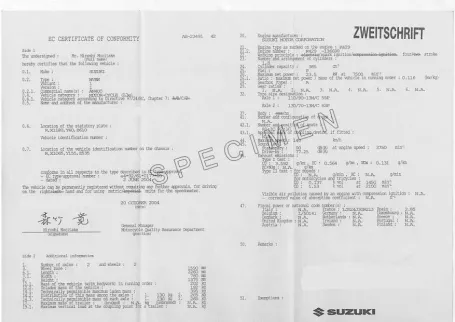 Certificat de conformité SUZUKI